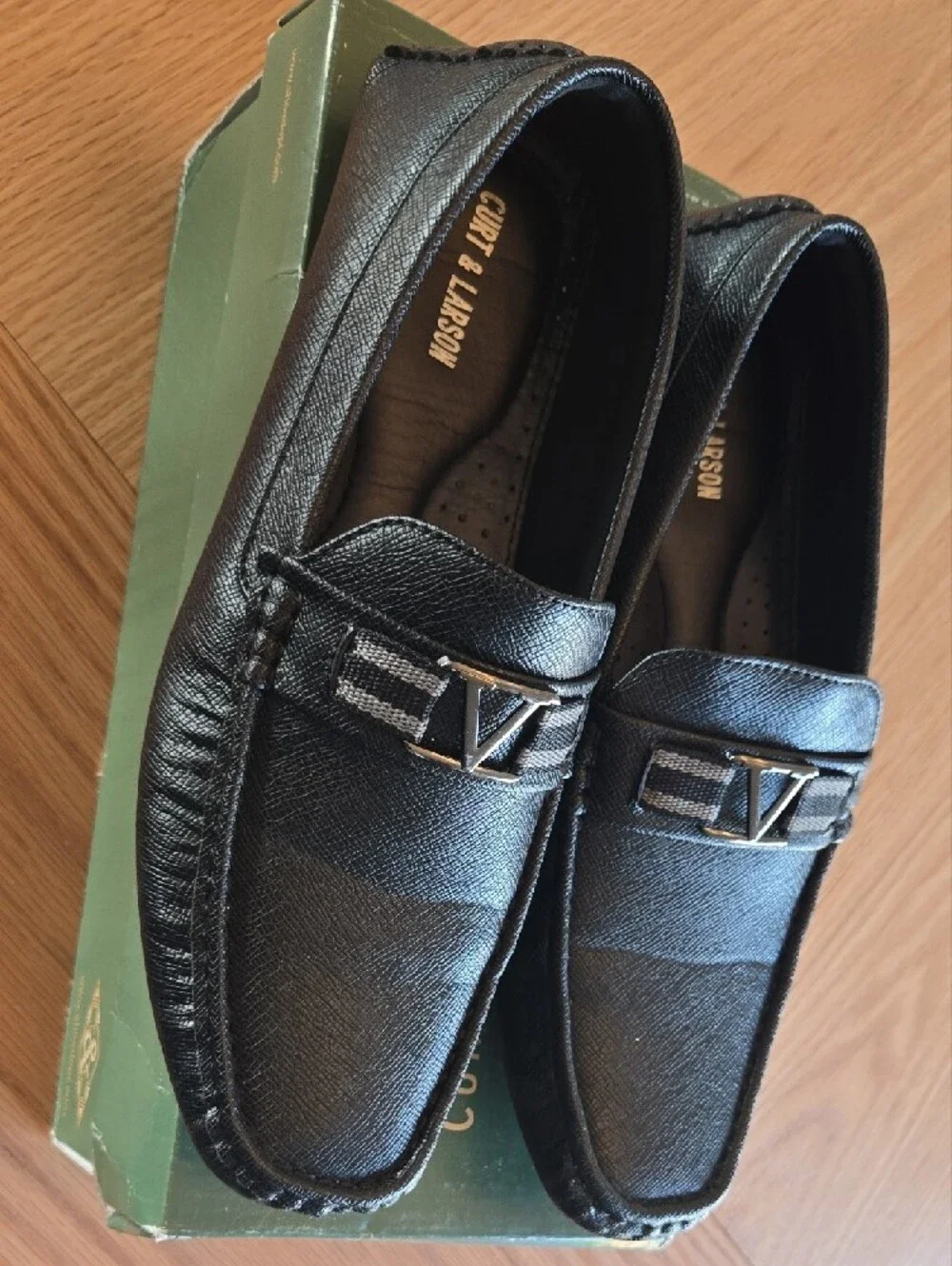 Black Men’s Slip-On Loafers with Silver Accent